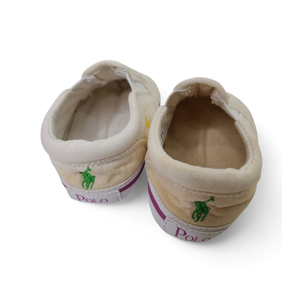 RALPH LAUREN LAYETTE Embroidered Baby Shoes Sneakers Infant Sz 4 FLAWS - Picture 4 of 9